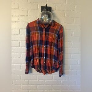 Aeropostale Women's Plaid Button Down Shirt - Orange and Navy